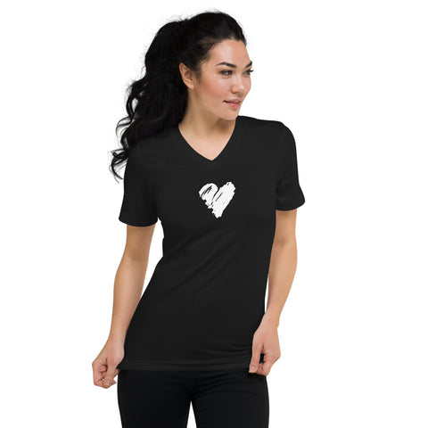 Heart on black - Unisex Short Sleeve V-Neck T-Shirt