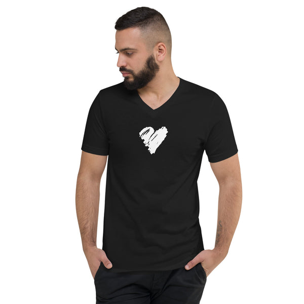 Heart on black - Unisex Short Sleeve V-Neck T-Shirt